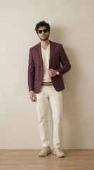 Maroon Tweed Blazer | 100% Wool, Classic Structured Fit
