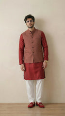 Reversible Brick Red Nehru Fit Jacket | 100% Woolen