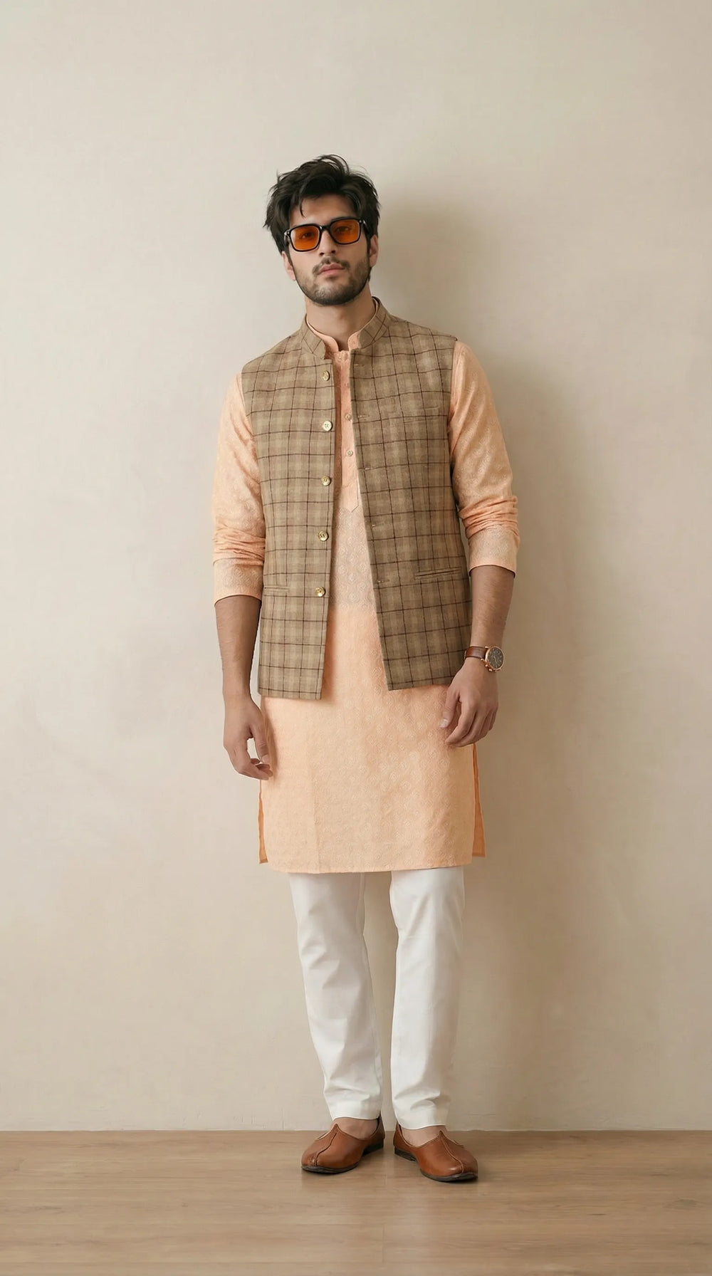 Camel Brown Signature Nehru Fit Jacket | 100% Woolen