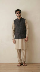 Reversible Tan & Black Nehru Fit Jacket | 100% Woolen