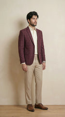 Maroon Tweed Blazer | 100% Wool, Classic Structured Fit