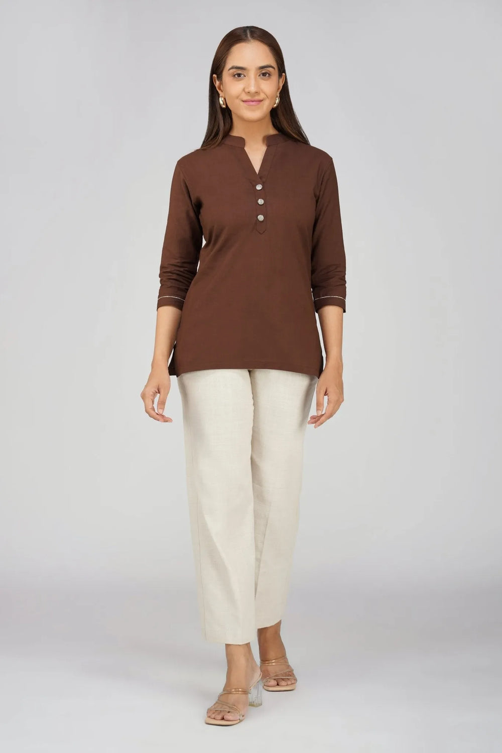 Women's Khadi Short Kurti Coffee Brown
