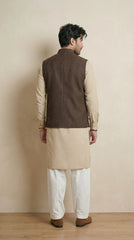 Brown Signature Nehru Fit Jacket | 100% Woolen