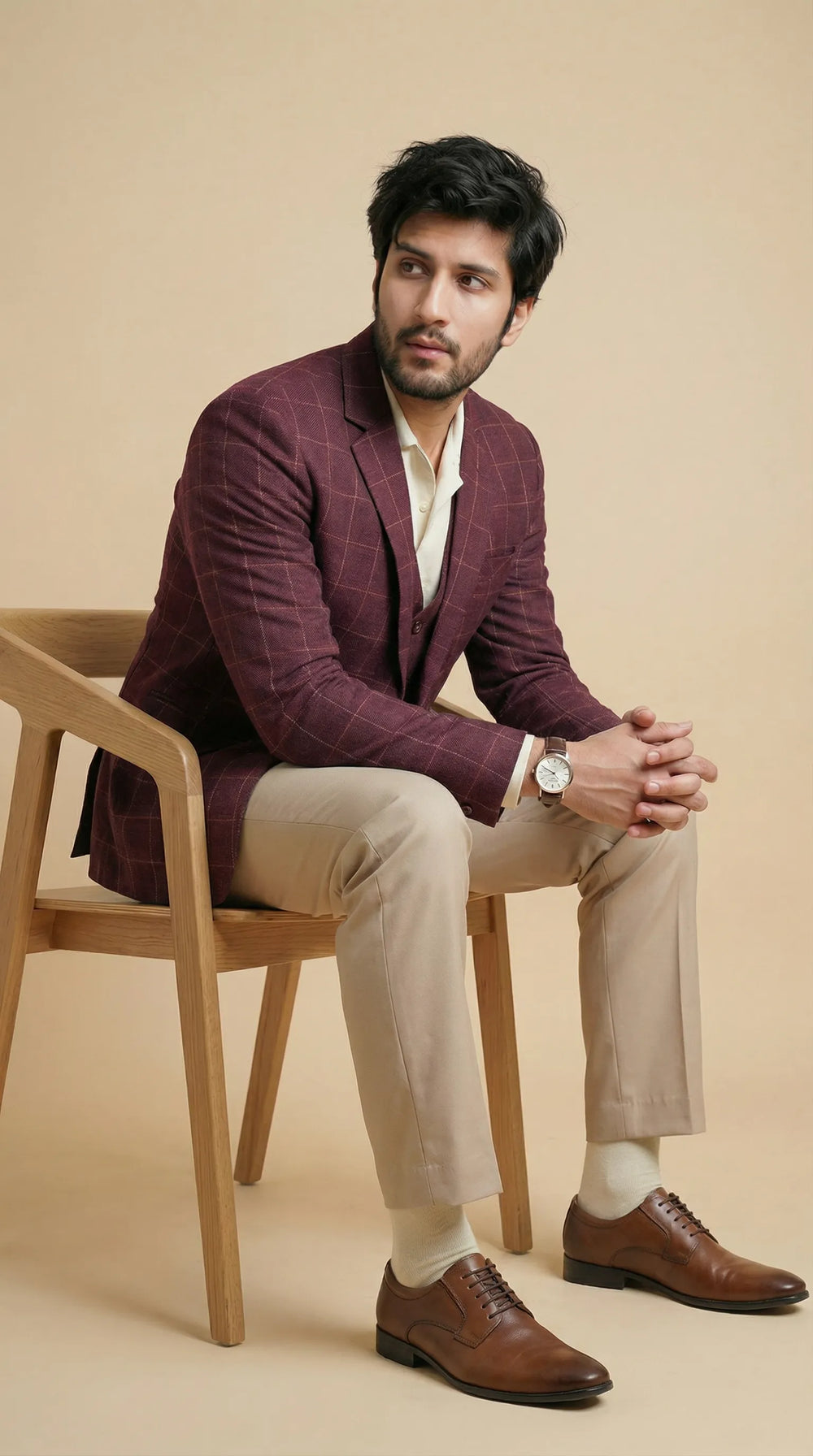 Maroon Tweed Blazer | 100% Wool, Classic Structured Fit