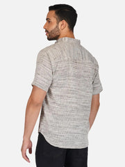 Pure Khadi Short Kurta in Self Pattern Grey Color