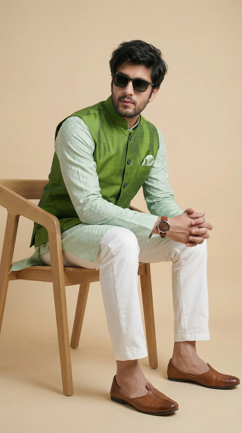 Lime Green Signature Nehru Fit Jacket | 100% Woolen