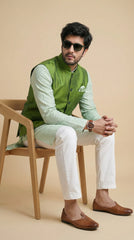 Lime Green Signature Nehru Fit Jacket | 100% Woolen