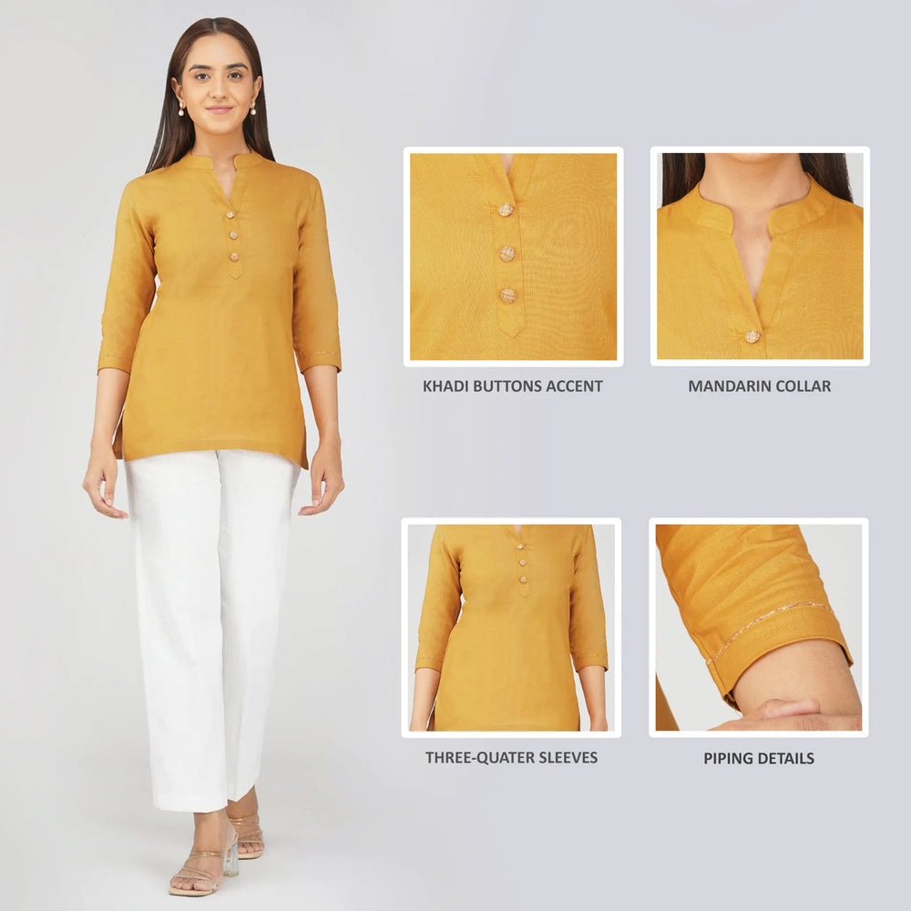 Women's Khadi Short Kurti Mustard Yellow