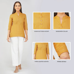 Women's Khadi Short Kurti Mustard Yellow