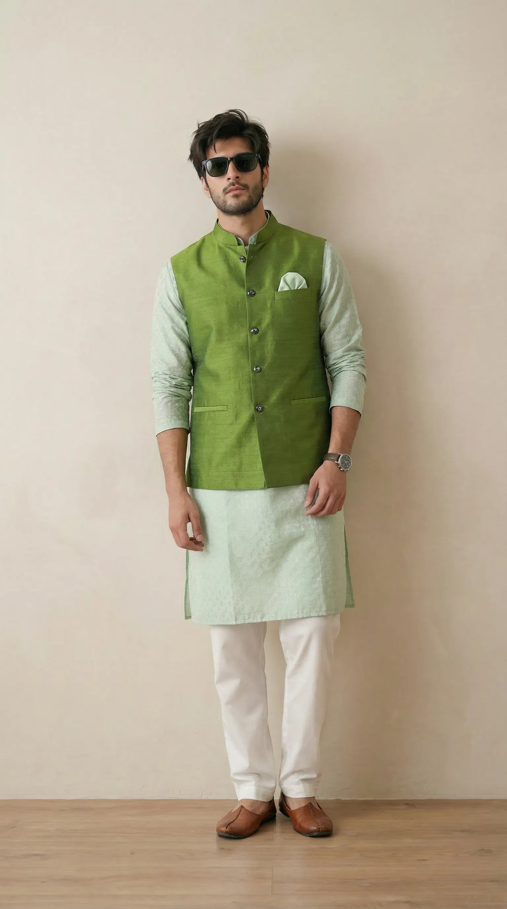Lime Green Signature Nehru Fit Jacket | 100% Woolen