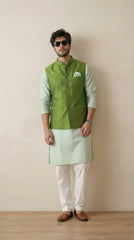 Lime Green Signature Nehru Fit Jacket | 100% Woolen