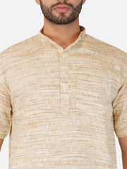 Pure Khadi Short Kurta in Self Pattern Wheat Color
