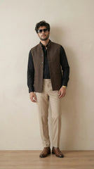 Brown Signature Nehru Fit Jacket | 100% Woolen