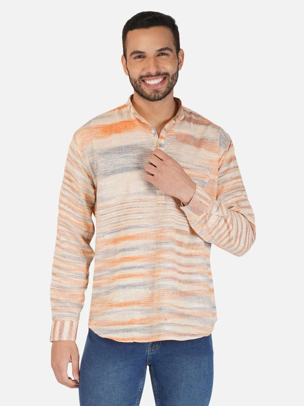 Pure Khadi Short Kurta in Golden Color