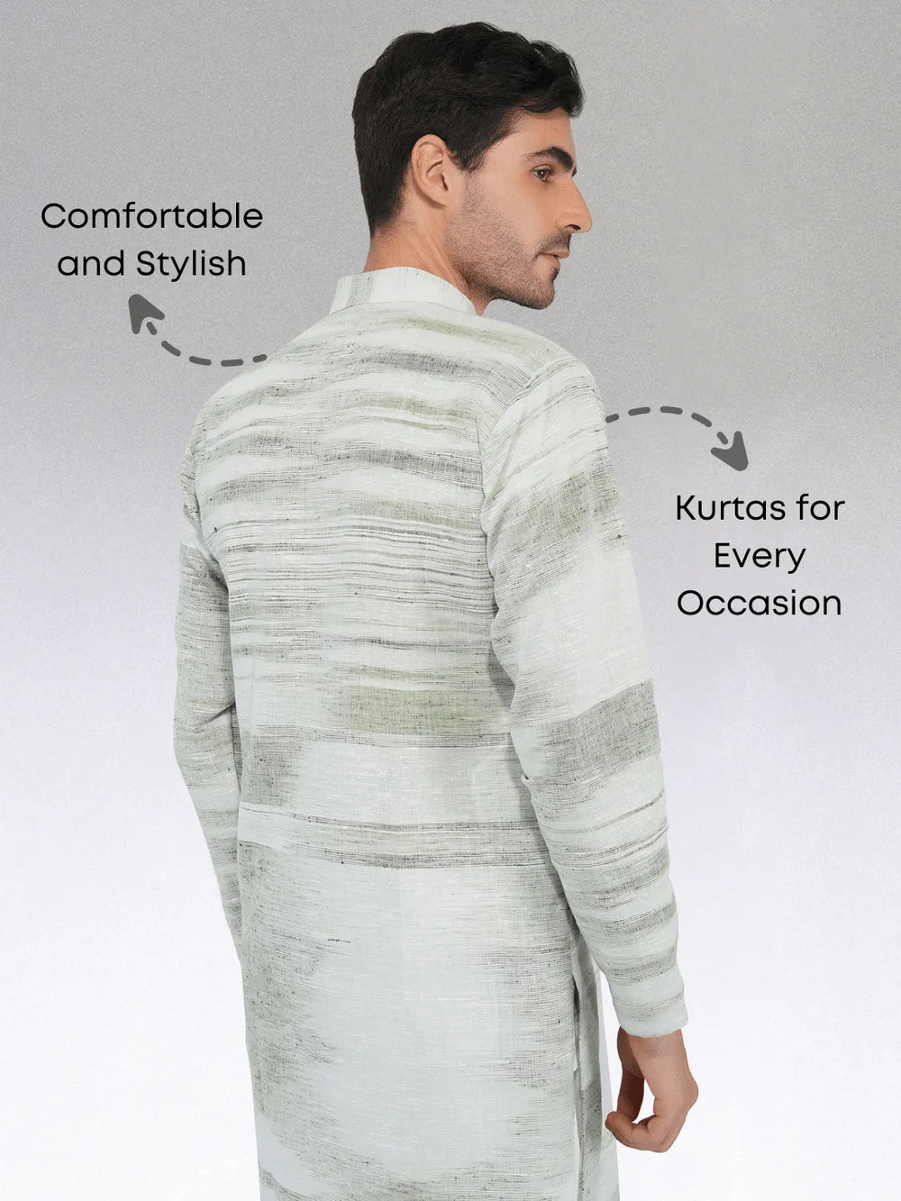 Khadi Kurta Traditional Off-White Blended with Green Colour