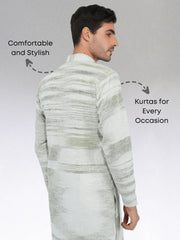 Khadi Kurta Traditional Off-White Blended with Green Colour