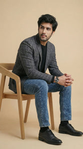 Blue Tweed Blazer | 100% Wool, Classic Structured Fit