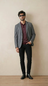Dark Grey Tweed Blazer | 100% Wool, Classic Structured Fit