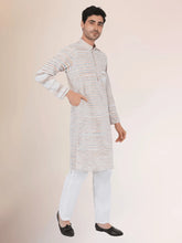 Khadi Traditional Kurta Off-White Blended with Brown Colour