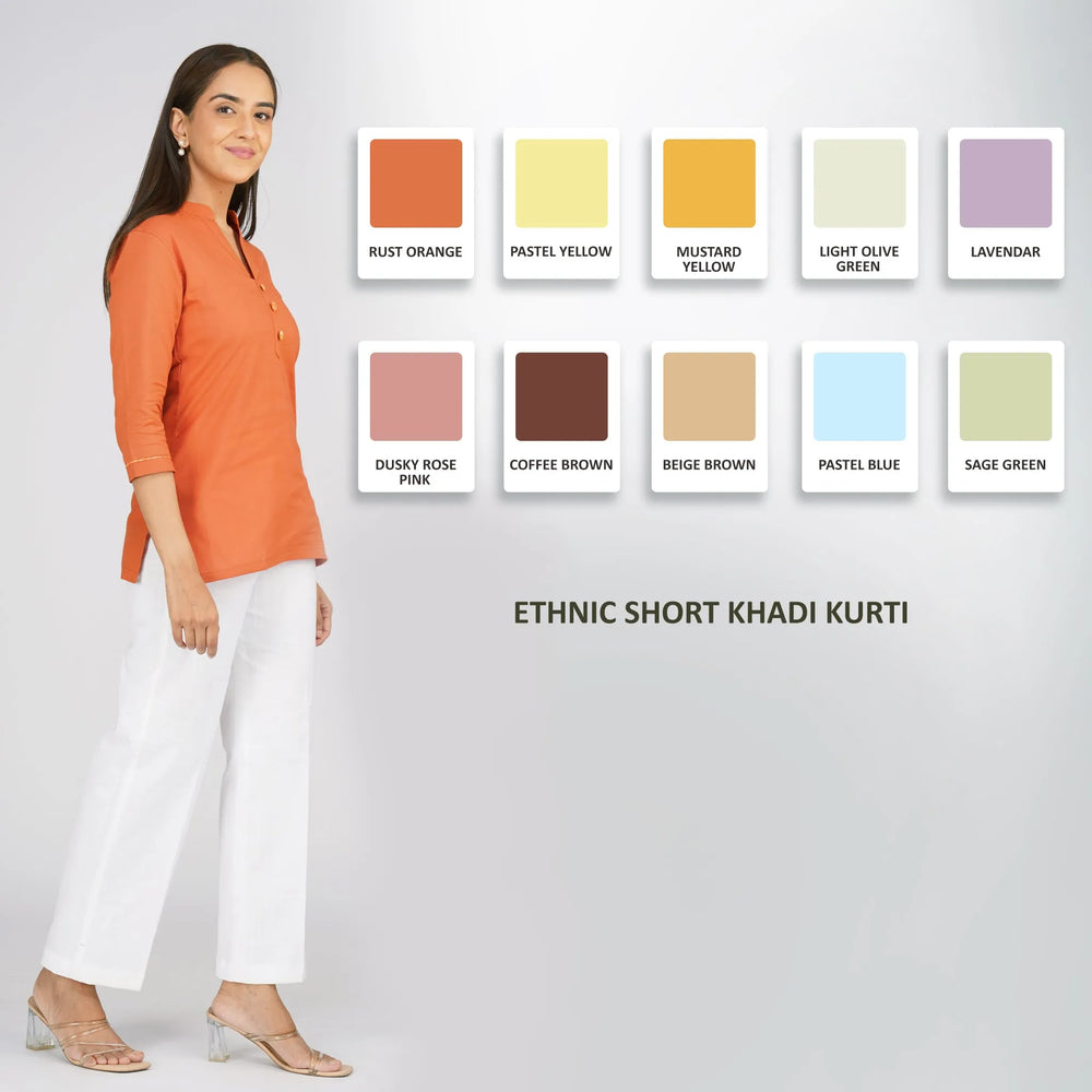Women's Khadi Short Kurti Rust Orange