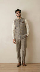 Dark Beige Signature Nehru Fit Jacket | 100% Woolen