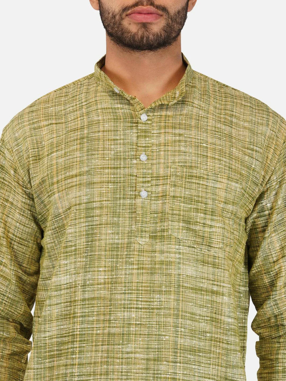 Pure Khadi Short Kurta in Green Color