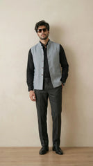 Classic Grey Signature Nehru Fit Jacket | 100% Woolen