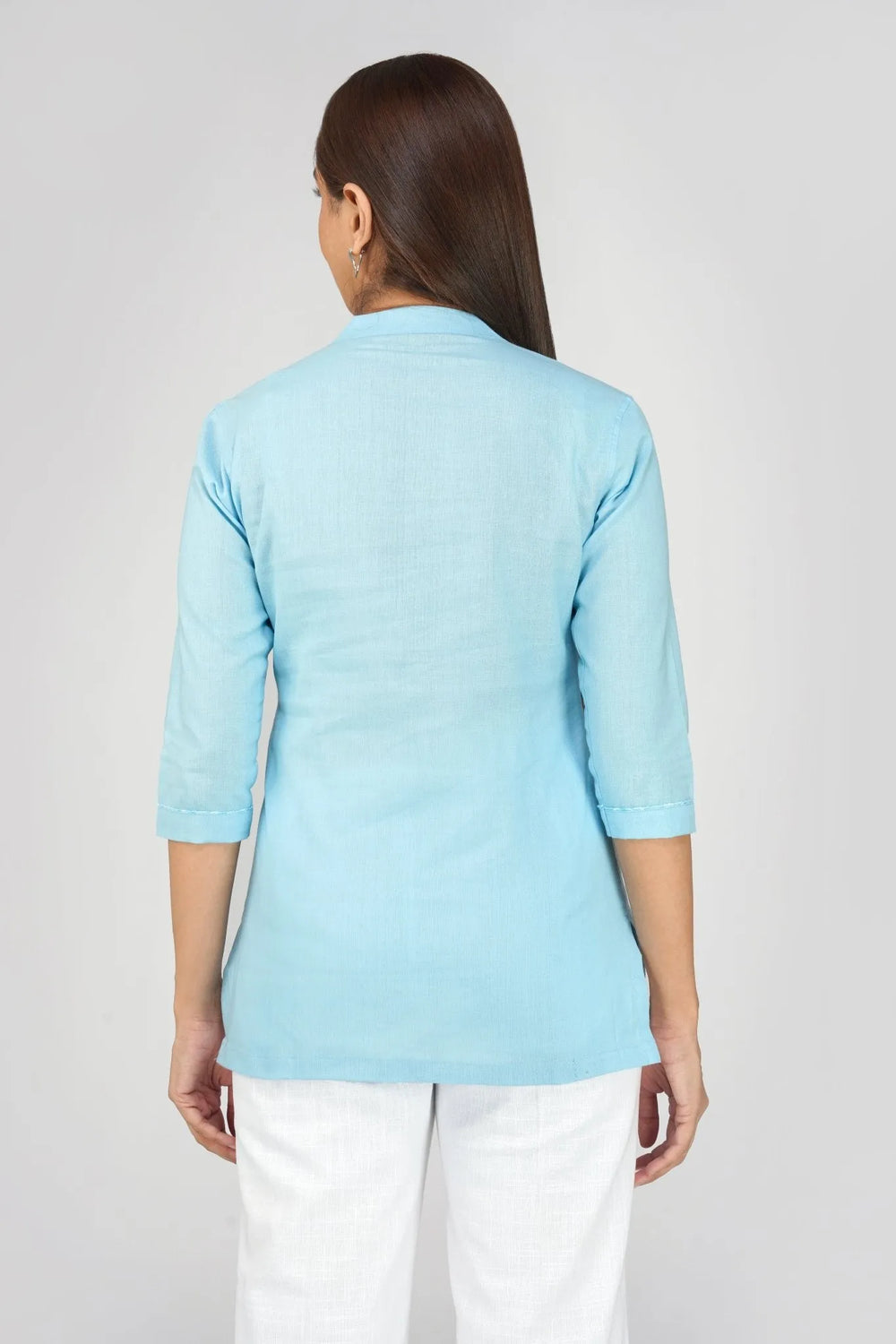 Women’s Khadi Short Kurti in Pastel Blue