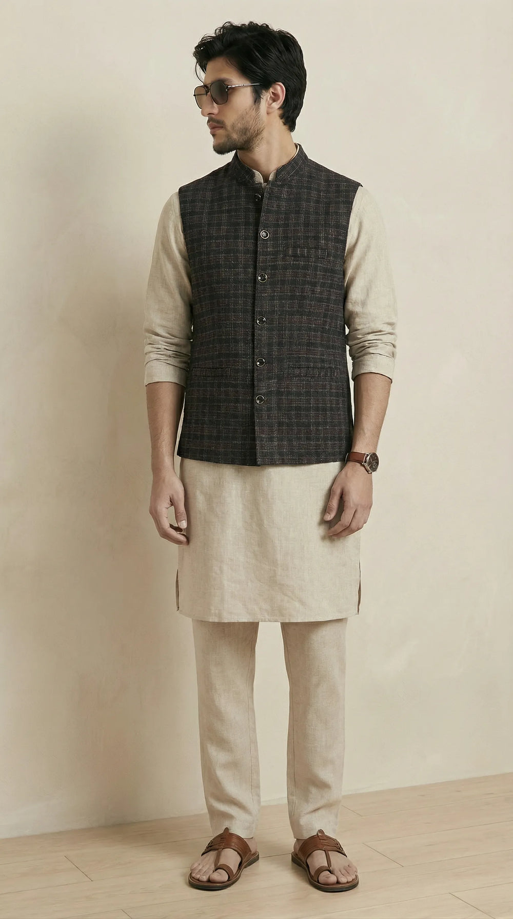 Reversible Tan & Black Nehru Fit Jacket | 100% Woolen