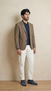 Wood Brown Tweed Blazer | 100% Wool, Classic Structured Fit