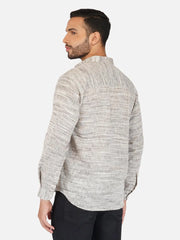 Pure Khadi Short Kurta in Self Pattern Grey Color