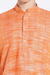 Vibrant Orange Khadi Cotton Long Kurta