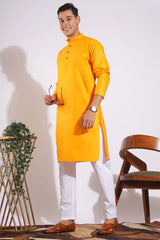 Traditional Yellowish Orange Plain Kurta