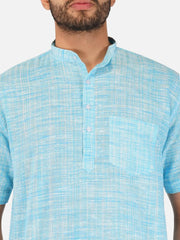 Pure Khadi Short Kurta in Sky Blue Color