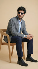 Dark Grey Tweed Blazer | 100% Wool, Classic Structured Fit