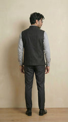 Shadow Black Signature Nehru Fit Jacket | 100% Woolen