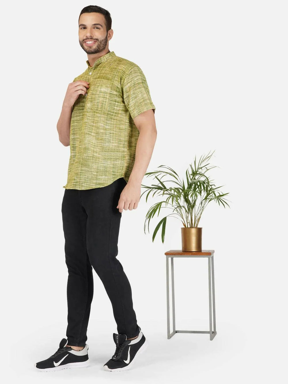 Pure Khadi Short Kurta in Green Color