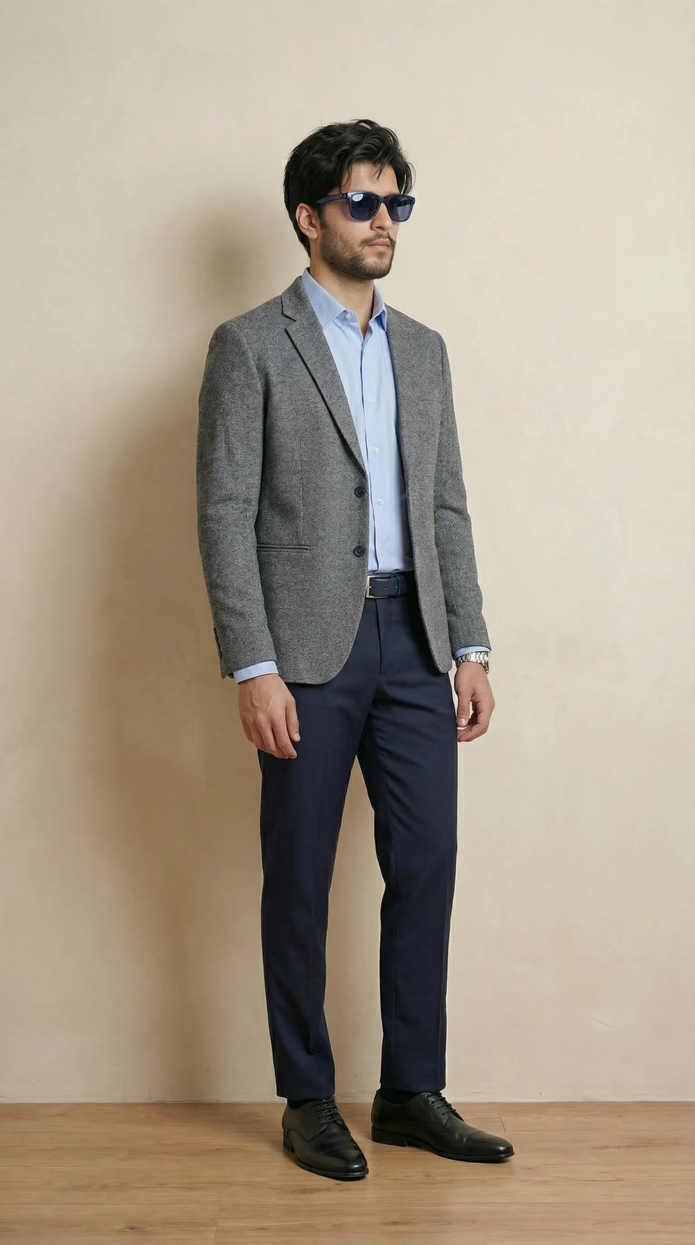 Dark Grey Tweed Blazer | 100% Wool, Classic Structured Fit