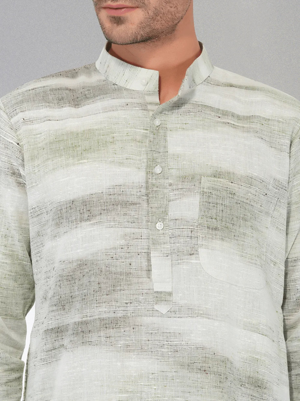 Khadi Kurta Traditional Off-White Blended with Green Colour