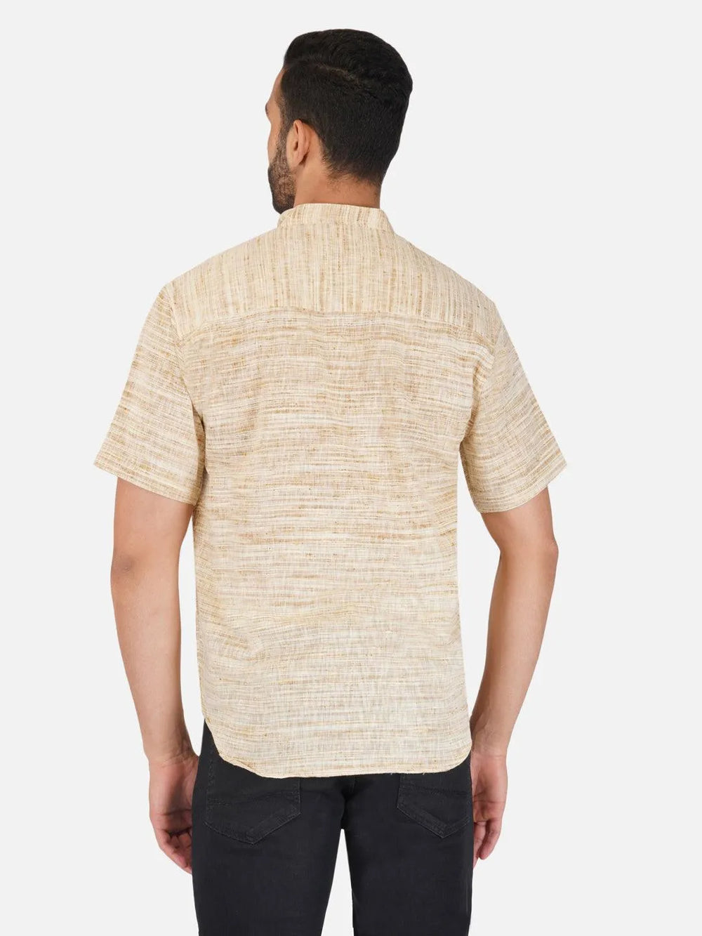 Pure Khadi Short Kurta in Self Pattern Wheat Color