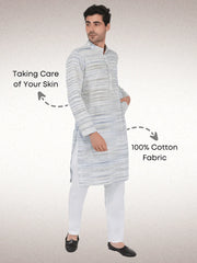 Traditional Khadi Kurta Off-White Blended with Blue Colour
