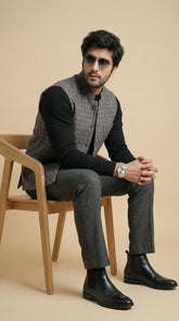 Smoke Grey Signature Nehru Fit Jacket | 100% Woolen