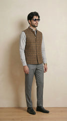 Reversible Wood Brown Nehru Fit Jacket | 100% Woolen