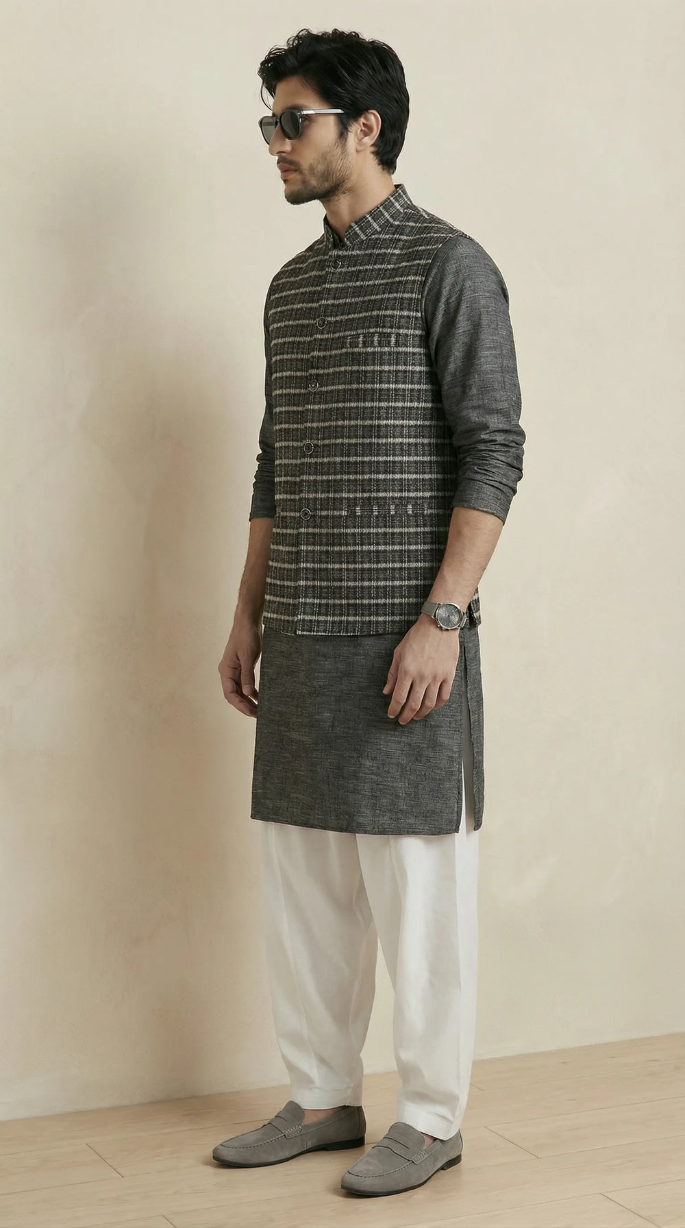 Reversible Iron Grey Nehru Fit Jacket | 100% Woolen