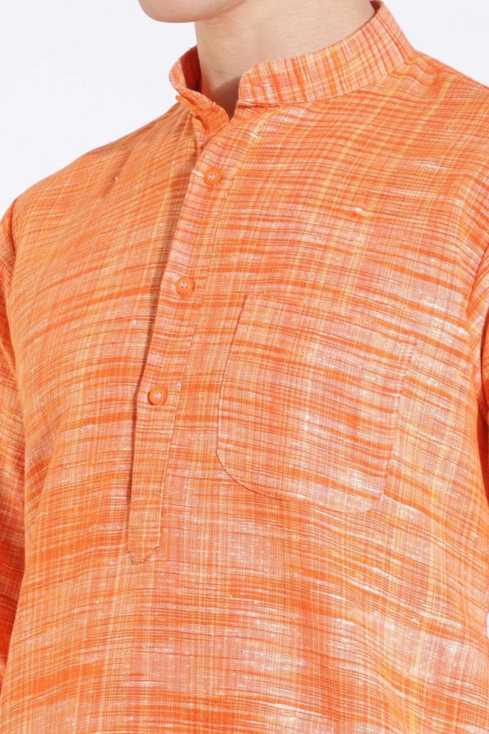 Vibrant Orange Khadi Cotton Long Kurta