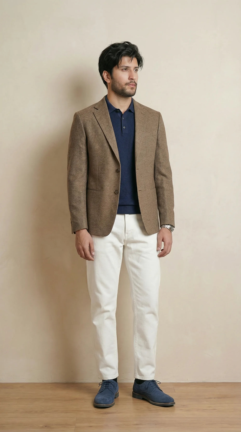 Wood Brown Tweed Blazer | 100% Wool, Classic Structured Fit