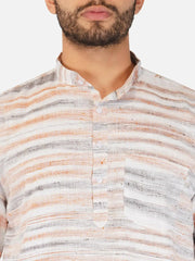 Pure Khadi Short Kurta in Self Pattern Brown Color