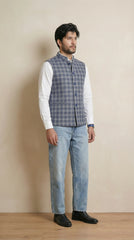 Powder Blue Signature Nehru Fit Jacket | 100% Woolen
