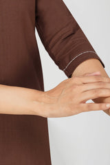 Women's Long Khadi Kurti Coffee Brown
