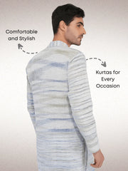 Traditional Khadi Kurta Off-White Blended with Blue Colour